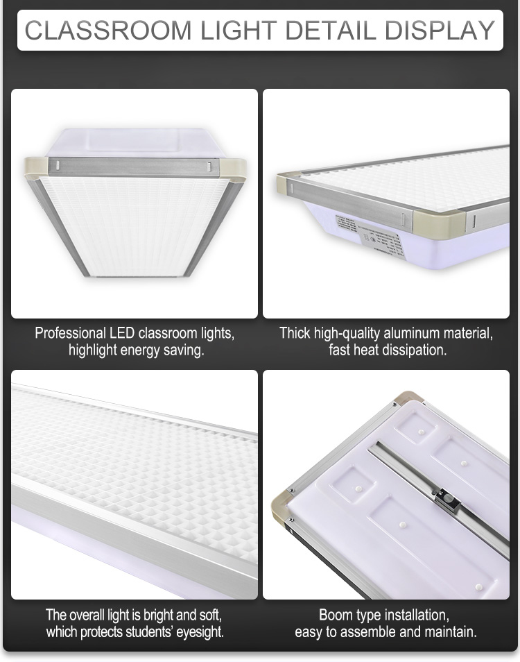 LED Classroom Light 36W Aluminum Grille Modern Student Eye Protection Blackboard Grid Anti-Glare School Training Office Pendant