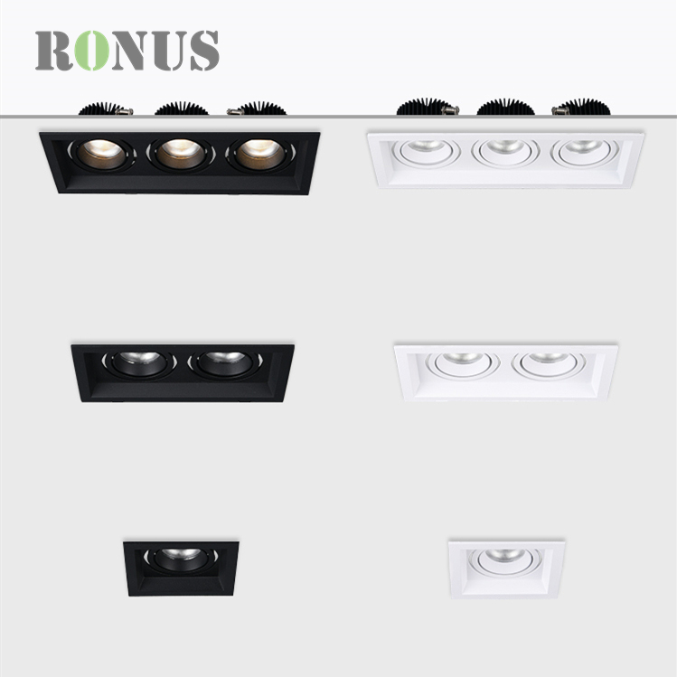 Double Head Rectangular Spot LED COB 7W*2 Ceiling Down Adjustable Square Recessed Downlight Grille Light