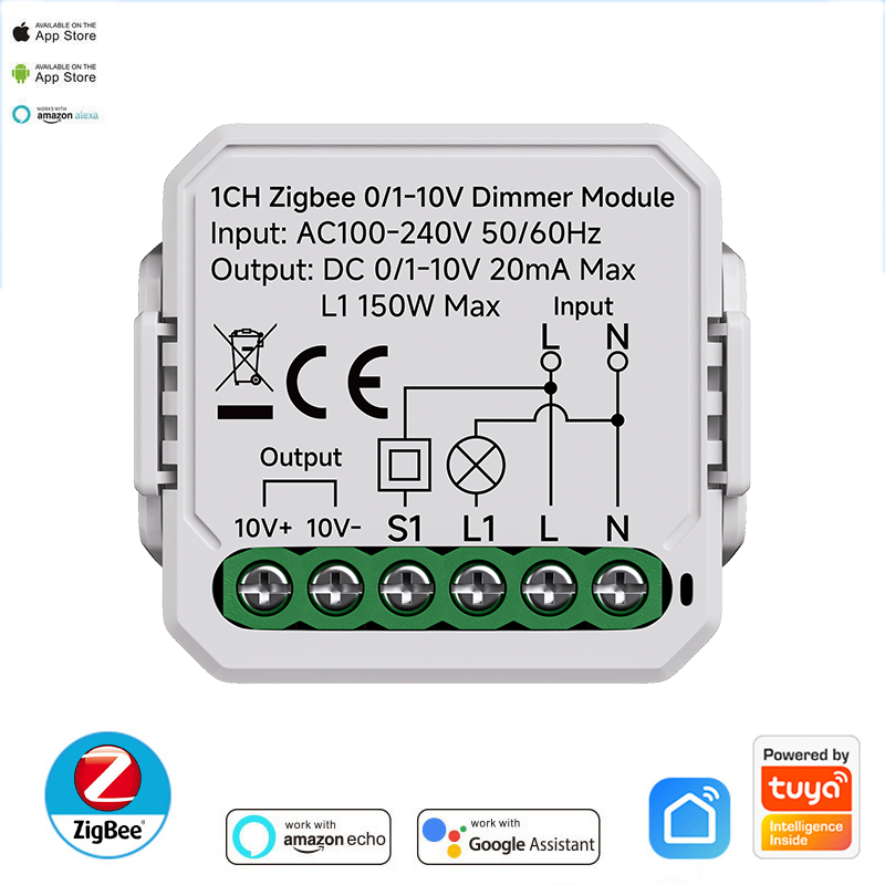 0/1-10V Tuya Smart WiFi Zigbee LED Dimmer Controller Voice Control 150W Max Load Push Dimmer Smart Life APP Control 100-240V