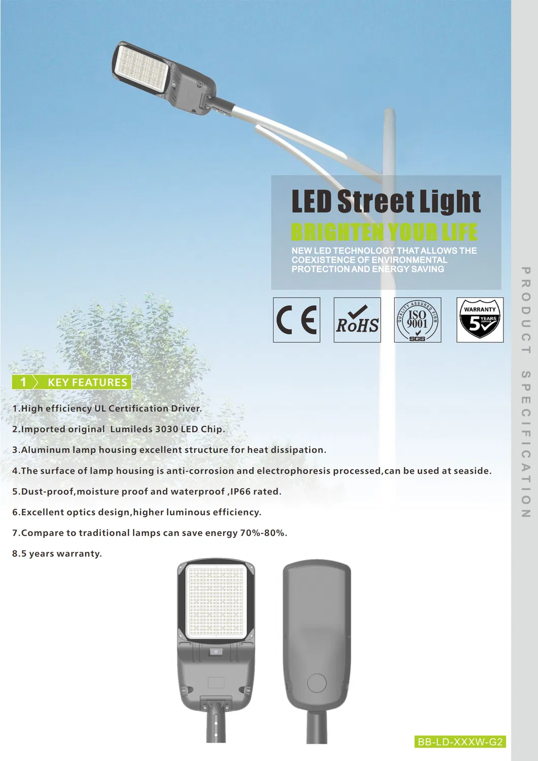 Smart 80W LED Solar All-in-One Road Lamp Energy-Efficient Street Lighting System