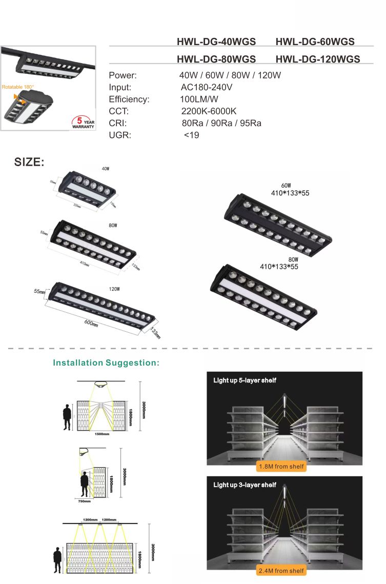 Linear Suspended Track Lighting System 1500mm, High Ceiling Commercial LED Track Light for Restaurant Hotel Gallery, 80W
