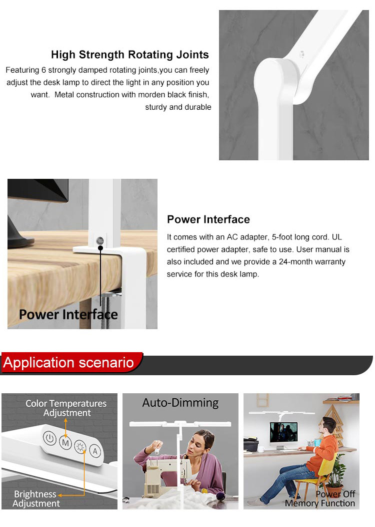 Luxury Office Home Hotel Reading Room Design Monitor Desktop Screen Swing Arm Metal Led Desk Lamp Table Light
