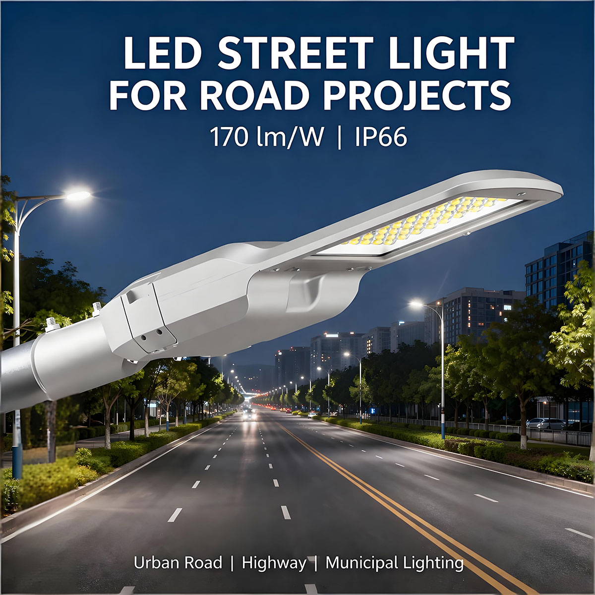 150W LED Street Light for Municipal Road Lighting IP66 170lm/W AC Outdoor Street Lamp UKCA Energy Saving