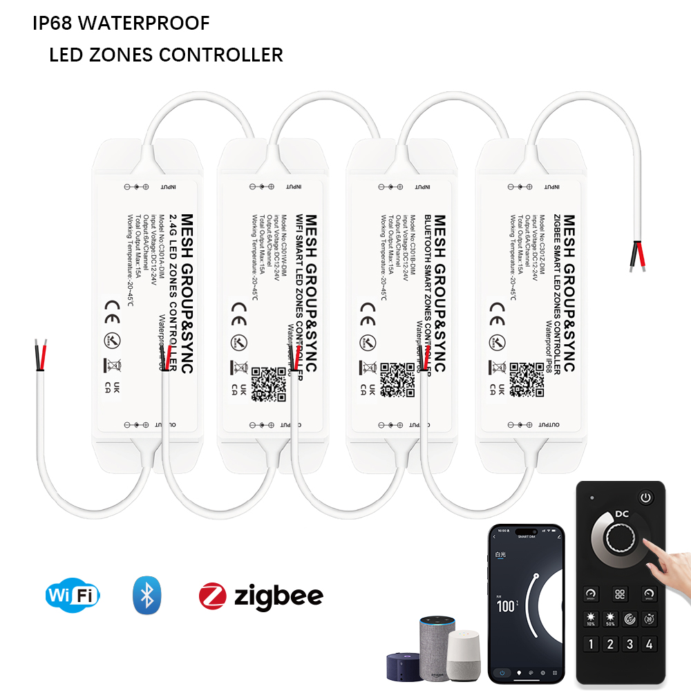 C300 IP68 Waterproof PWM Dimmer DC12-24V 2.4G WIFI Zigbee Sync Tuya Smart APP Remote Swimming Pool Light Controller