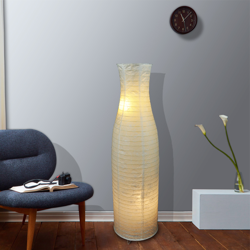Hkh Modern Indoor Hotel Decorative Bottle Shape White Collapsible Paper Standing Floor Lamp Lighting