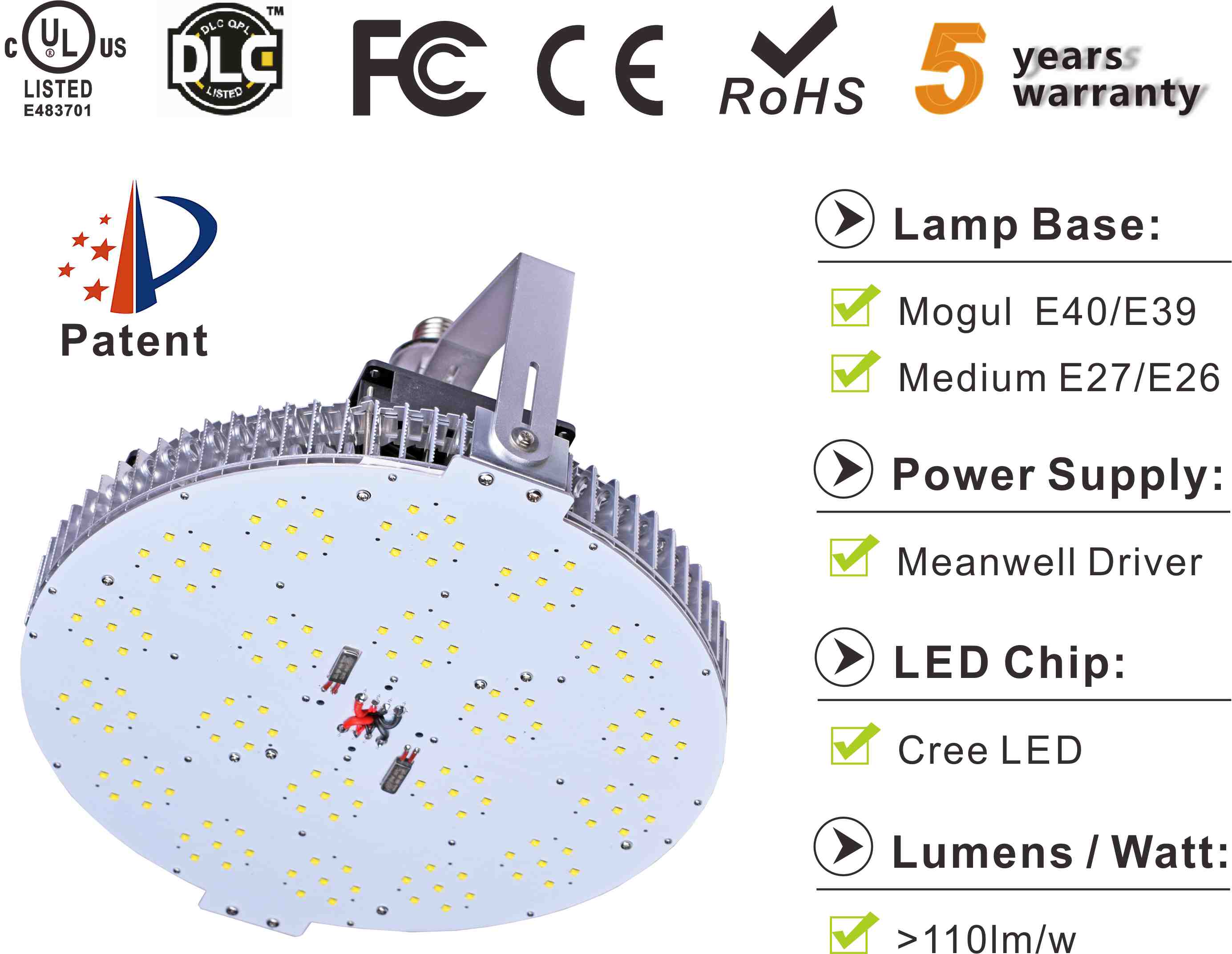 Super Bright 240W LED Parking Lot Light 36000lm 5000k IP65 for Outdoor Street Road Area Parking Lot Pole-E40/E39/E27/E26/EX39