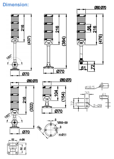 M4F LED Warning Light Modular 24v Signal Tower Light For CNC Machine