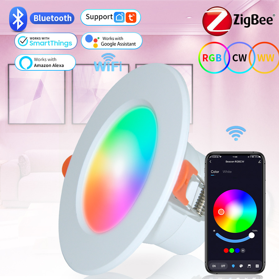 2025 New Tuya APP or Smart Life APP Supproted Smart RGB Downlight with Mulit-scene and RGBW Light Dimming and Color Changeable