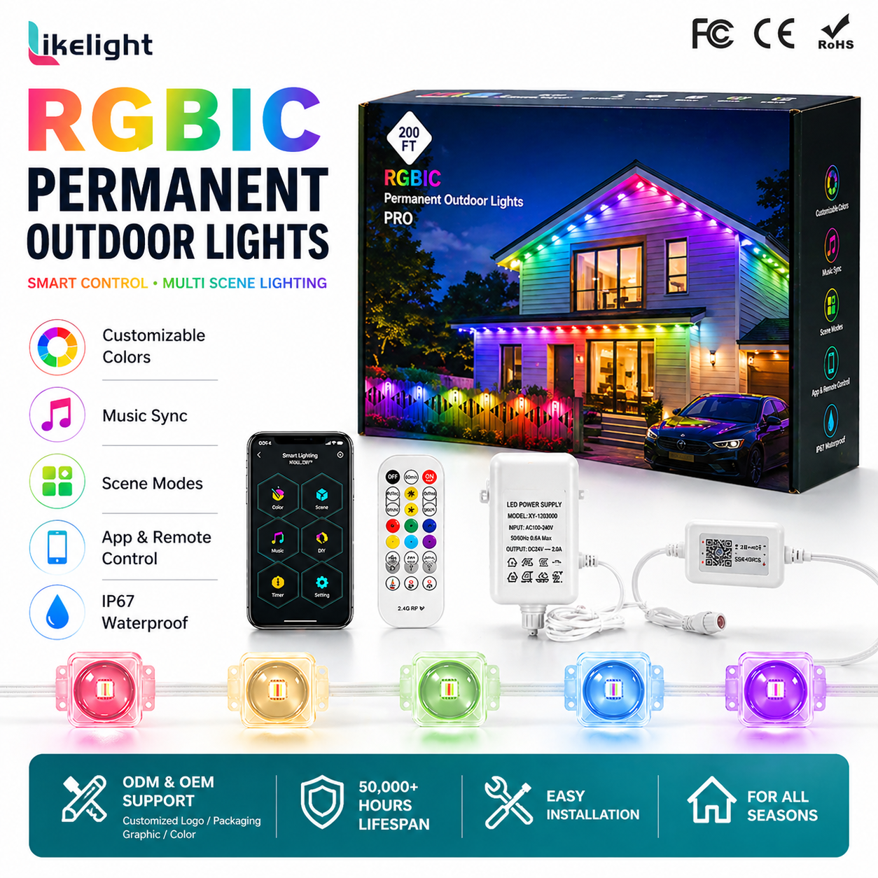 Premium Quality Permanent Outdoor Eave Lights System for Residential Architectural RGB Lighting DC24V/36V WS2811 App Control