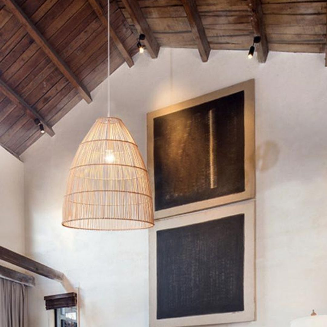 Rattan Ceiling Light Suitable for Hospitality and Commercial Spaces with Durable Structure and Warm Ambient Lighting