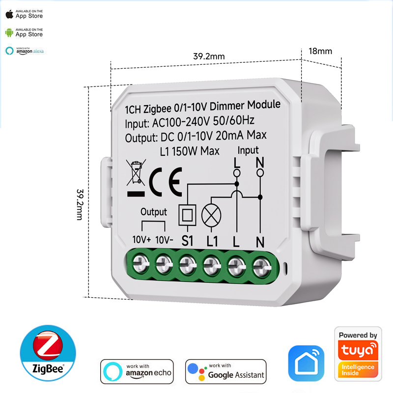 0/1-10V Tuya Smart WiFi Zigbee LED Dimmer Controller Voice Control 150W Max Load Push Dimmer Smart Life APP Control 100-240V