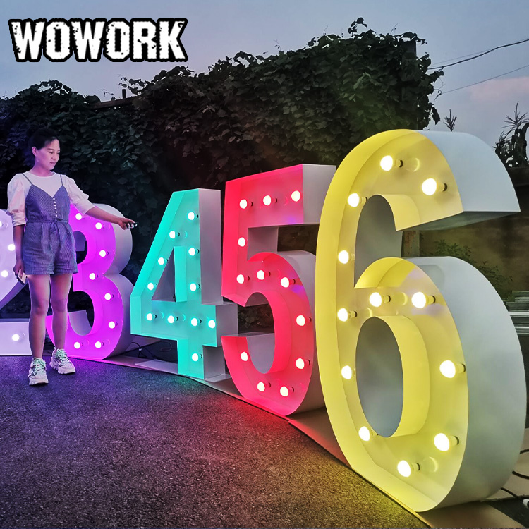 Metal RGB Led 3ft 4ft 5ft 120cm Giant Large Light Up Big Neon Marquee Letter Number Stackable For Wedding Party Event Decoration