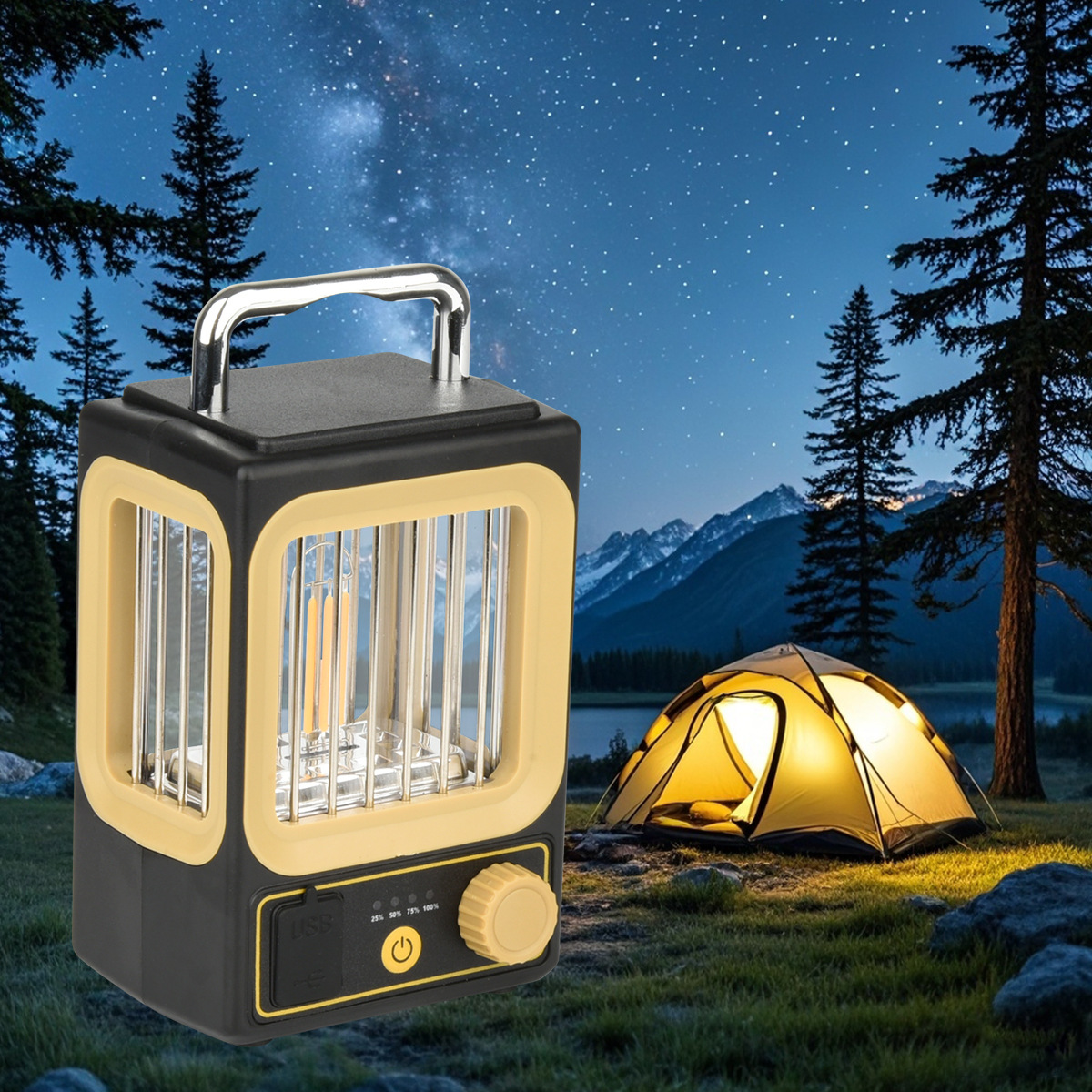 New Solar LED Courtyard Camping Lantern ABS Suspension Stepless Dimming Convenient USB Charging Portable Working Light