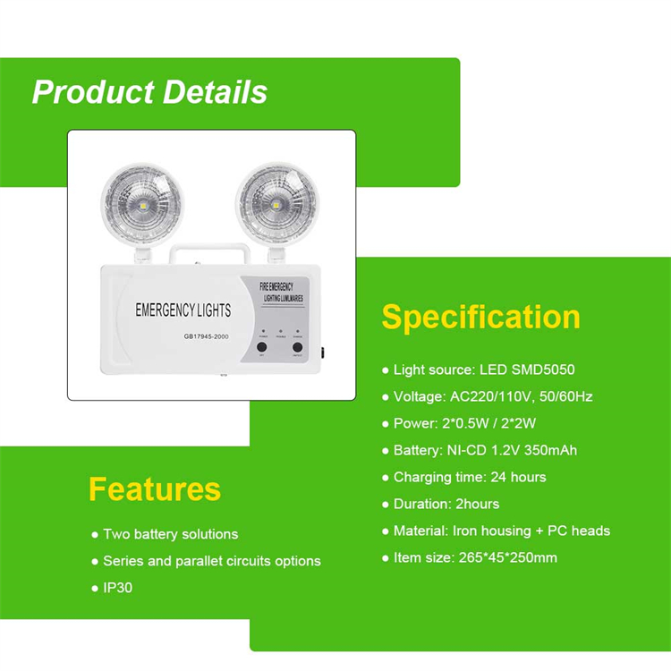 Emergency Exit Sign Lights Rechargeable Double Head Lighting Emergency Integrated Led Emergency Exit Sign Light