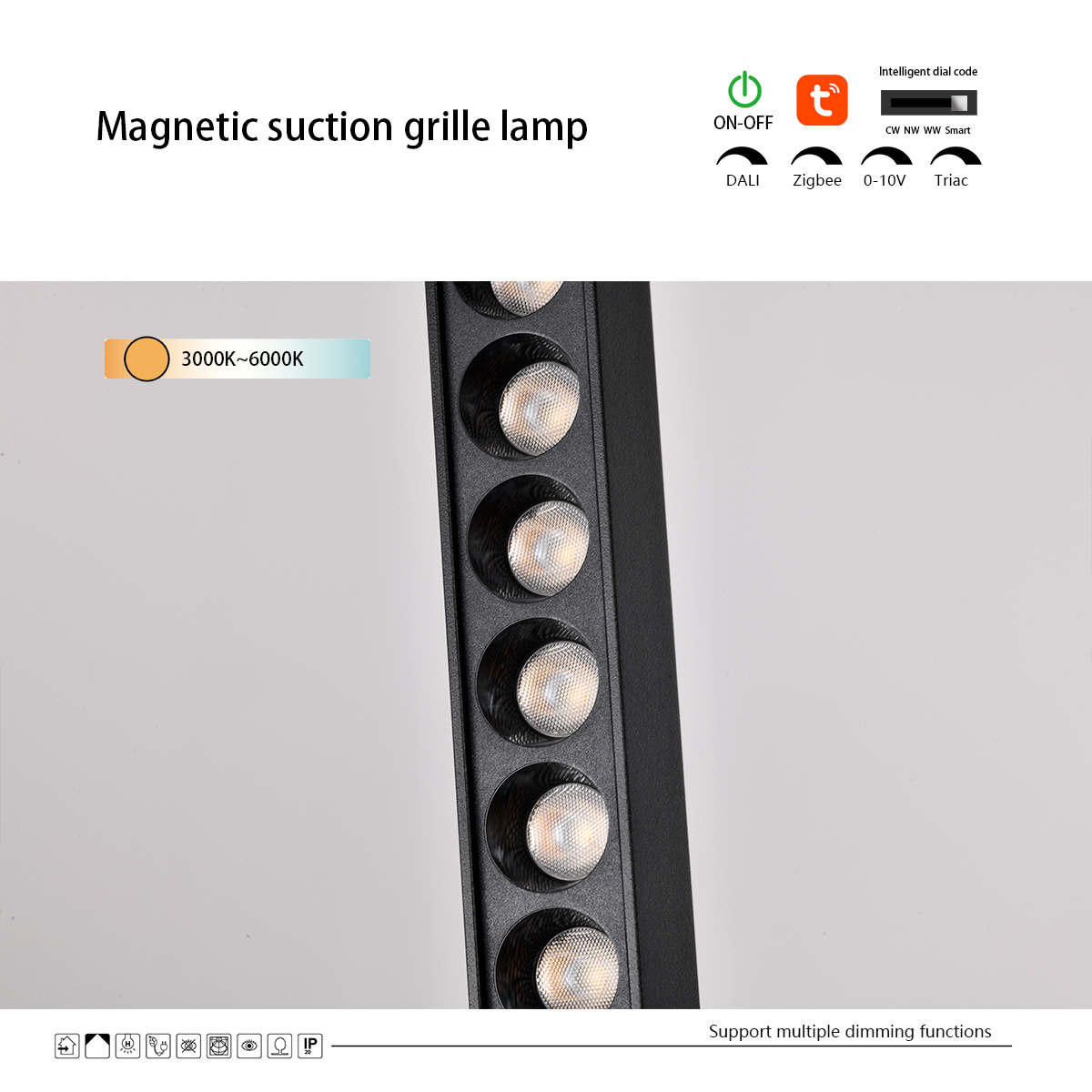 Modern COB LED Aluminum Magnetic Track Light Grill Light with High CRI 90 and 3000-6000K Color Temperature for Hotel