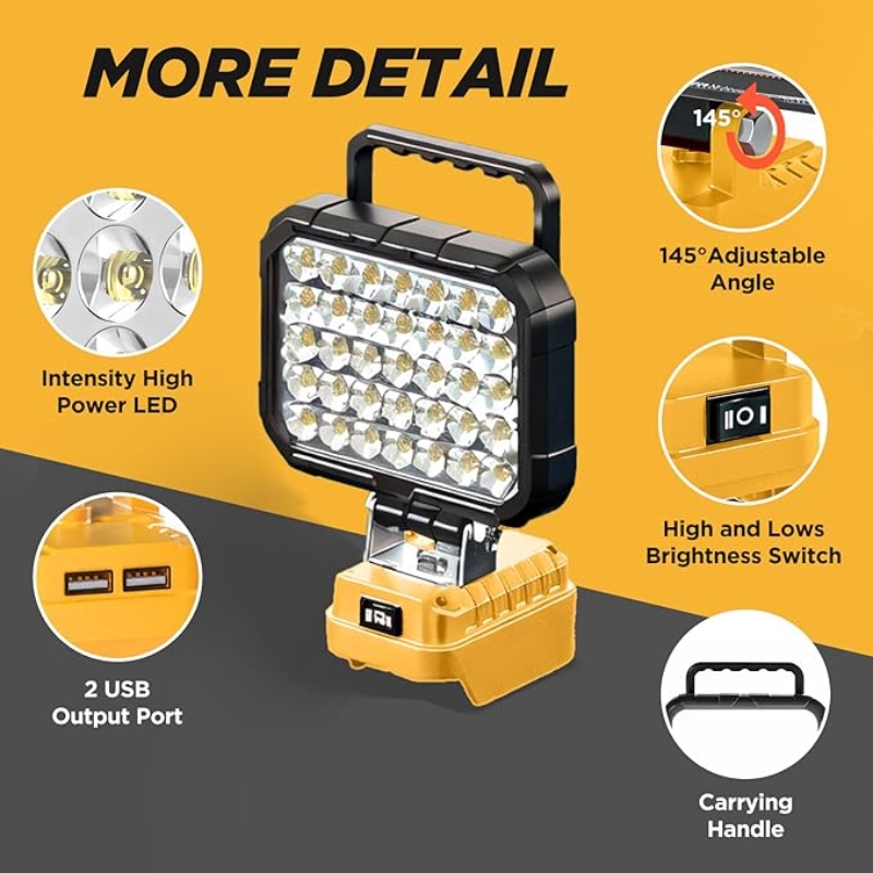 XINSITE 18V Li-ion LED Work Light ABS Outdoor Flood Light Flashlight Waterproof Camping Emergency Lighting Solutions Adjustable