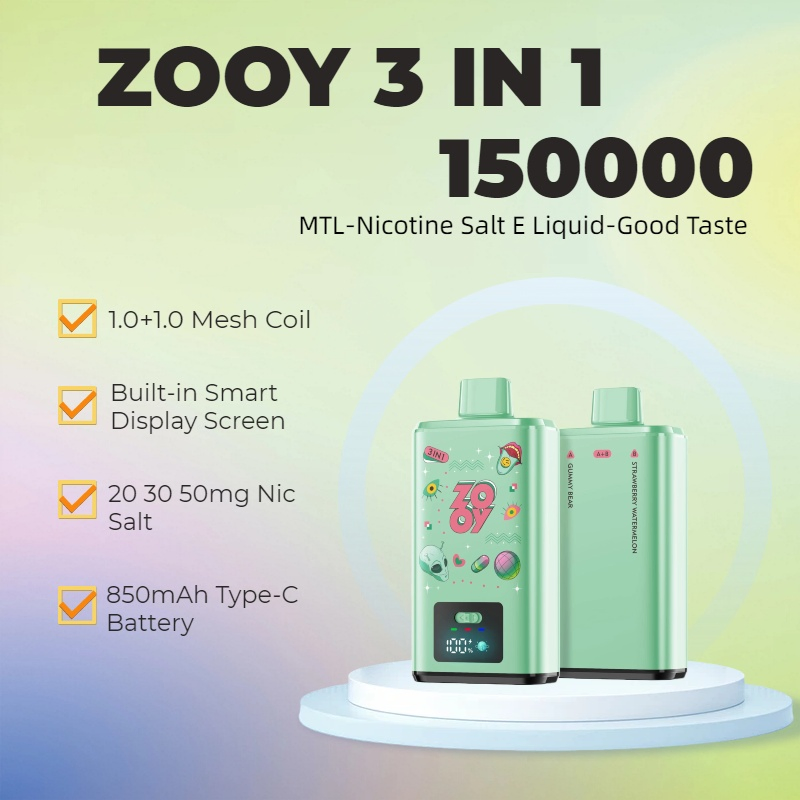 Zooy Series Alien Disposable E Cigarettes 3 in 1 150000 Vape 150K 120K 80K Puff Dual Mesh Coil 850mAh Smart Display Screen Ready Stock Free Shipping