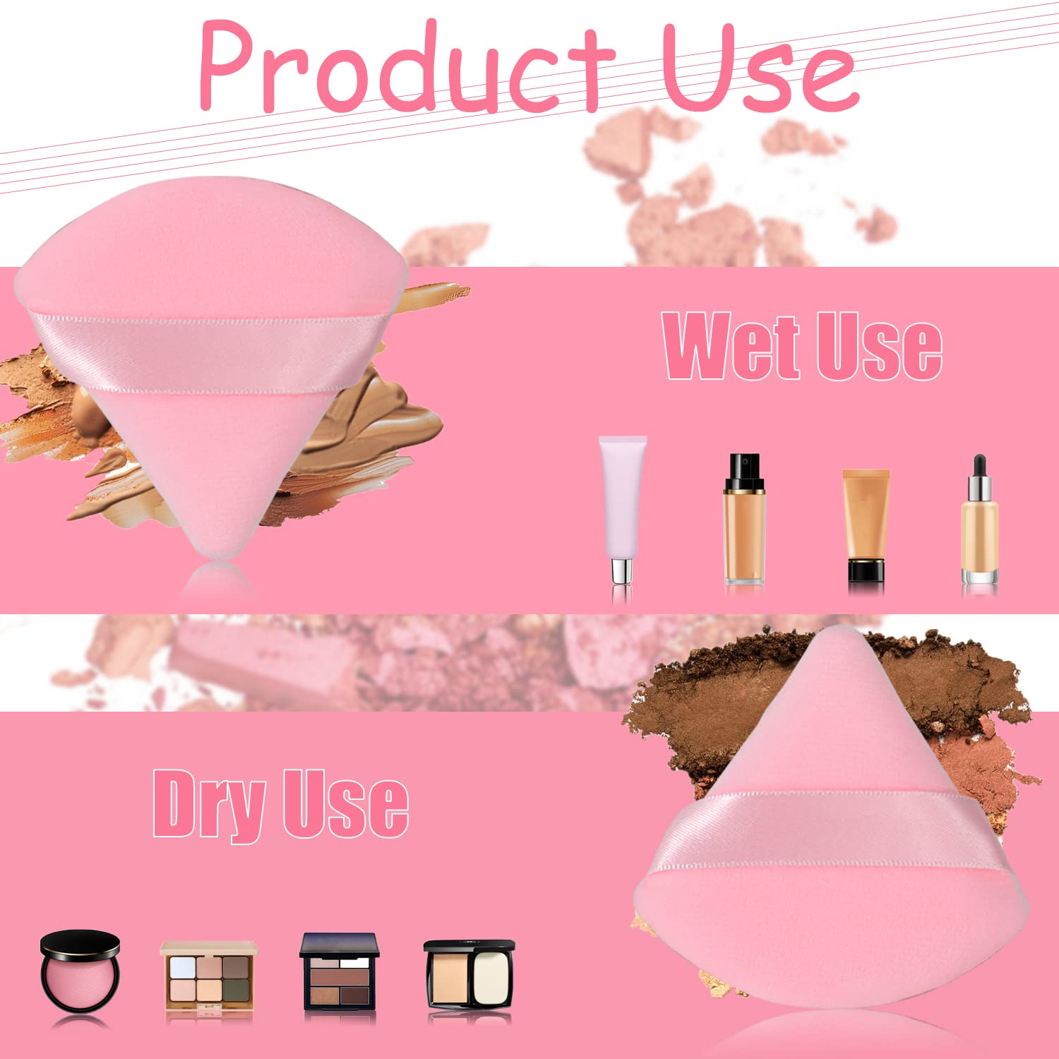 8PCS High Quality Makeup Puff with Plastic Box Facial Foundation Powder Puff Sponge Triangle Powder Puff with Dry Wet Usage