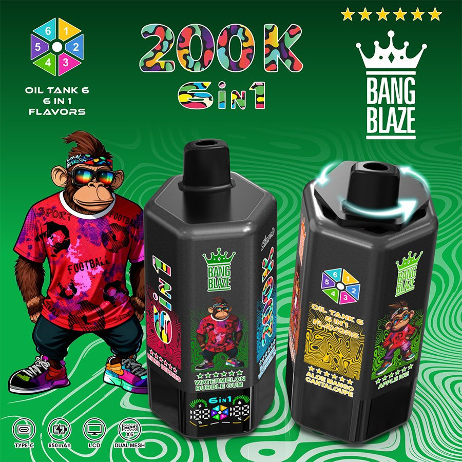 Bang Blaze 200K 6in1 Premium Disposable Vape Kit High Puff Count with Smooth Draw and Strong Vapor Production