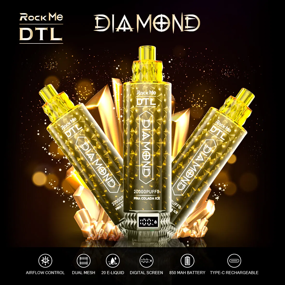 Rockme 20000 Puffs European USA Disposable Vape Bar Dtl Mesh Coil Vape