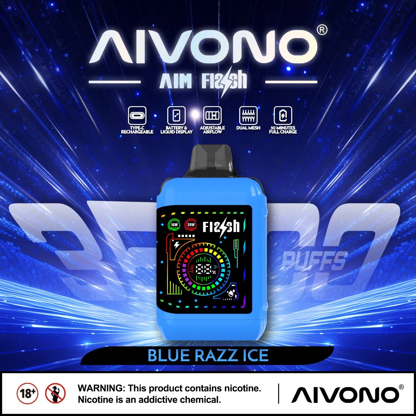 Aivono Aim Flash Factory Made in Germany Warehouse 2024 Latest Model 35000puffs Large Puff Count Disposable Vape 35K Dual Mesh Switch with Child Lock Hot