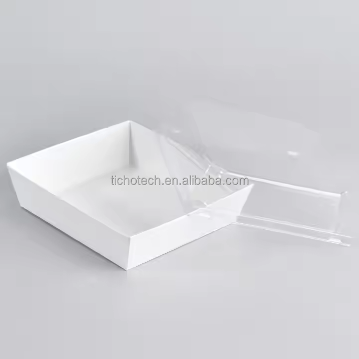 Custom Disposable Dessert Puff Cake Sandwith Oilproof Paper Box Board Container with Lid Ivory Food Cake Pastry Packaging .
