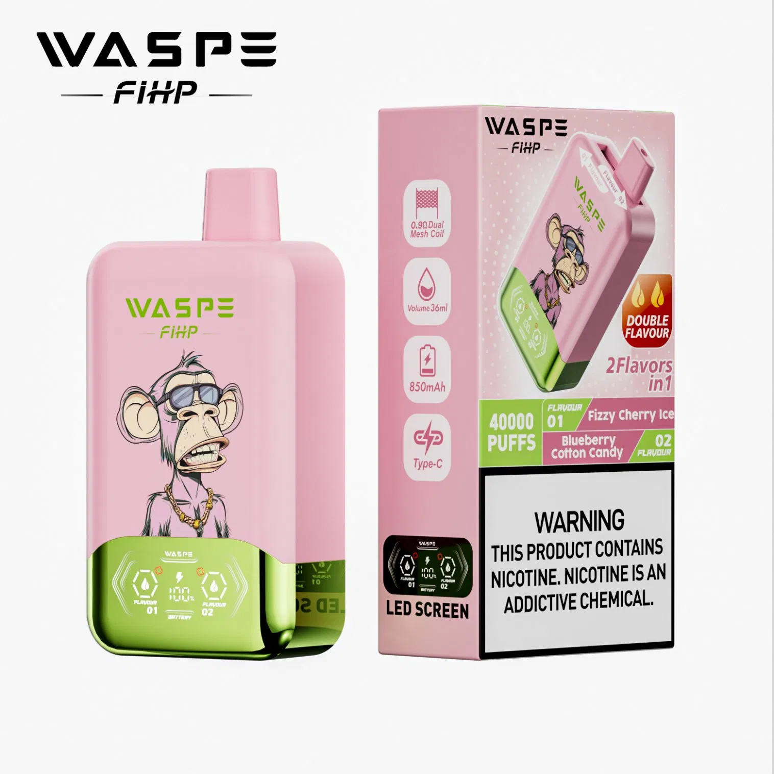 Waspe 40000 Puffs Dual Flavors Vaper Electronic Cigarette 40K Puff Vape Mini Hookah Bang King 50K Puff Wholesale Disposable Vape