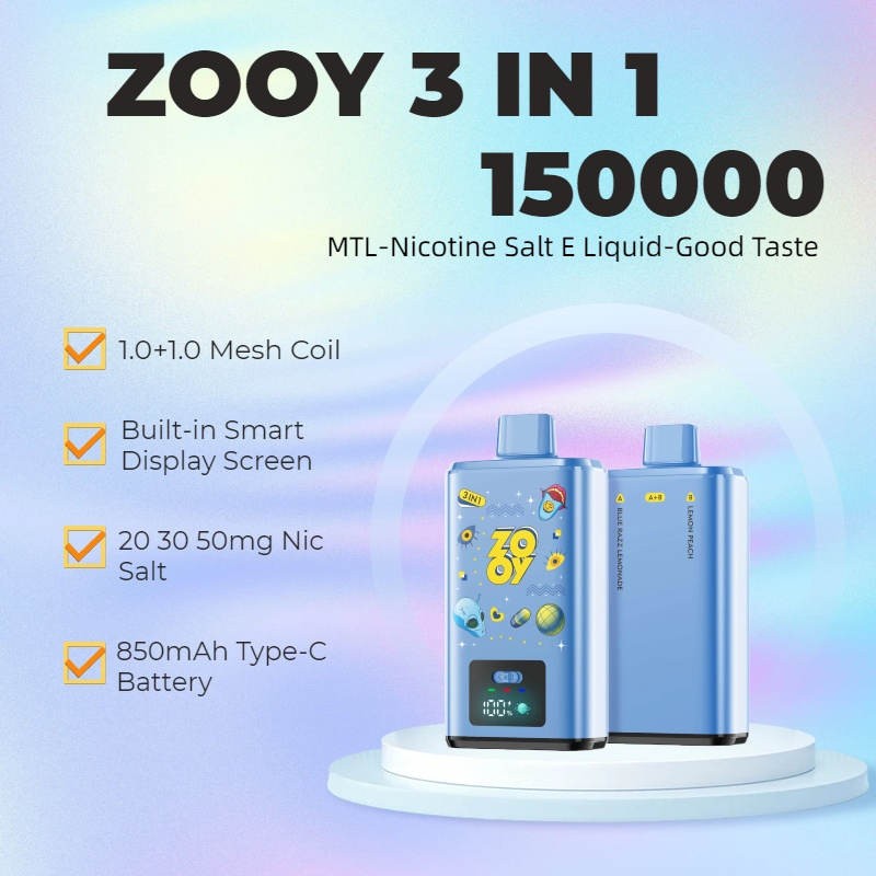 Zooy Series Alien Disposable E Cigarettes 3 in 1 150000 Vape 150K 120K 80K Puff Dual Mesh Coil 850mAh Smart Display Screen Ready Stock Free Shipping
