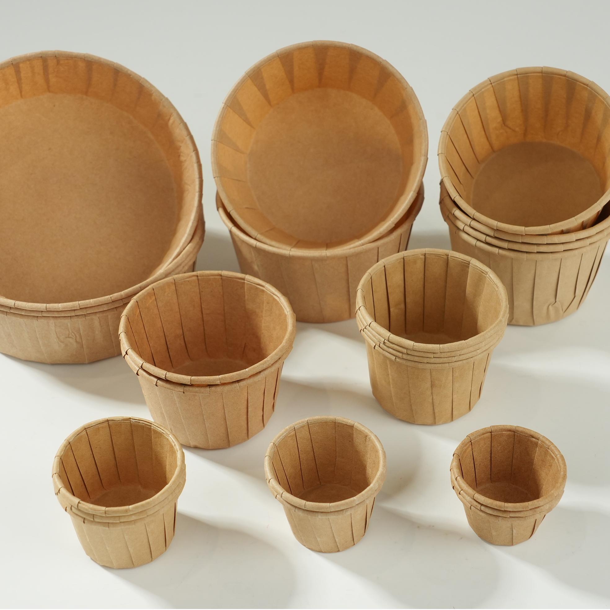 High Quality Brown Disposable Square Souffle Paper Cups Waterproof Greaseproof for Dipping Sauce Egg Biodegradable Wholesale