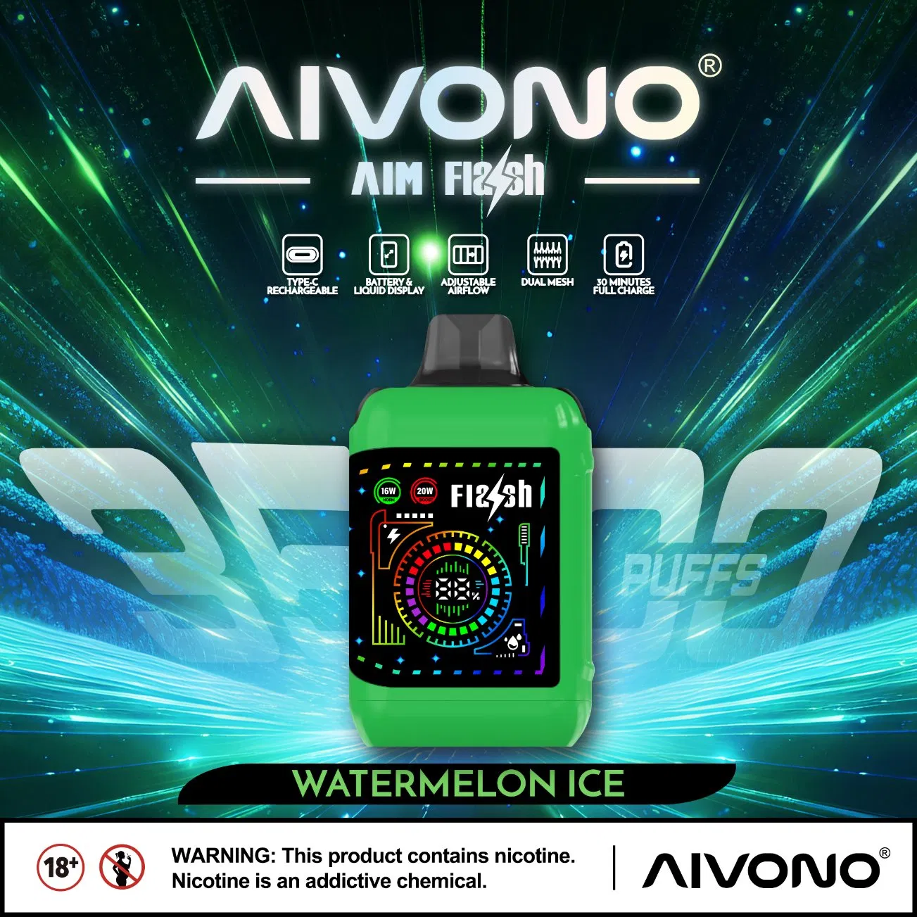 Aivono Aim Flash Factory Made in Germany Warehouse 2024 Latest Model 35000puffs Large Puff Count Disposable Vape 35K Dual Mesh Switch with Child Lock Hot