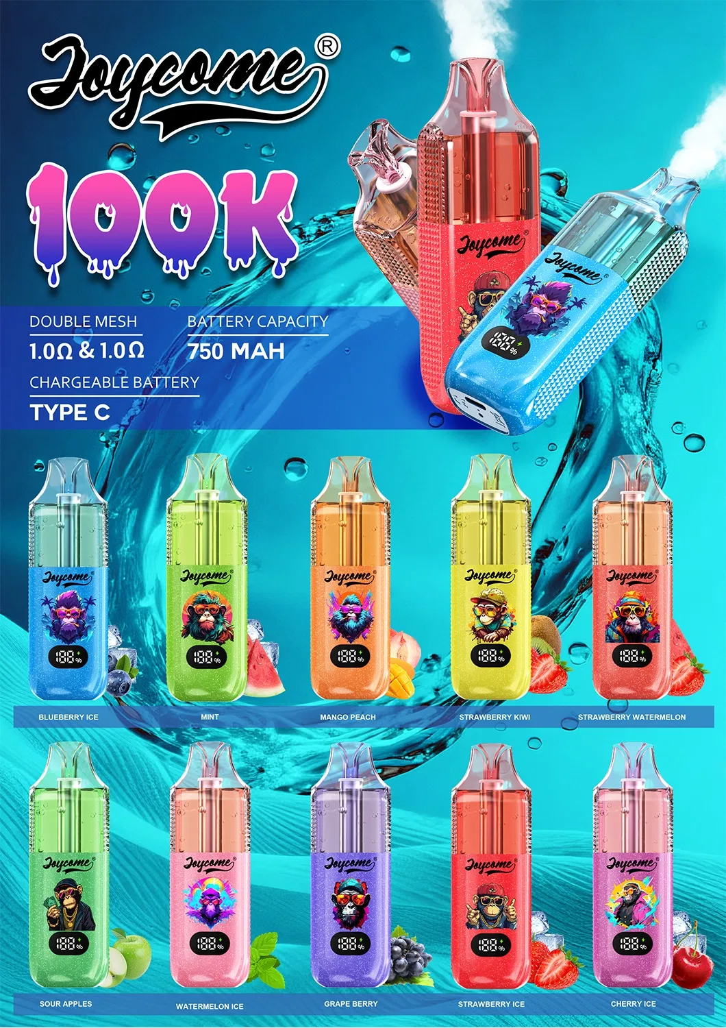 Joycome 100000 Puffs Rechargeable Disposable Vape Pen Mesh Coil Piece Vape