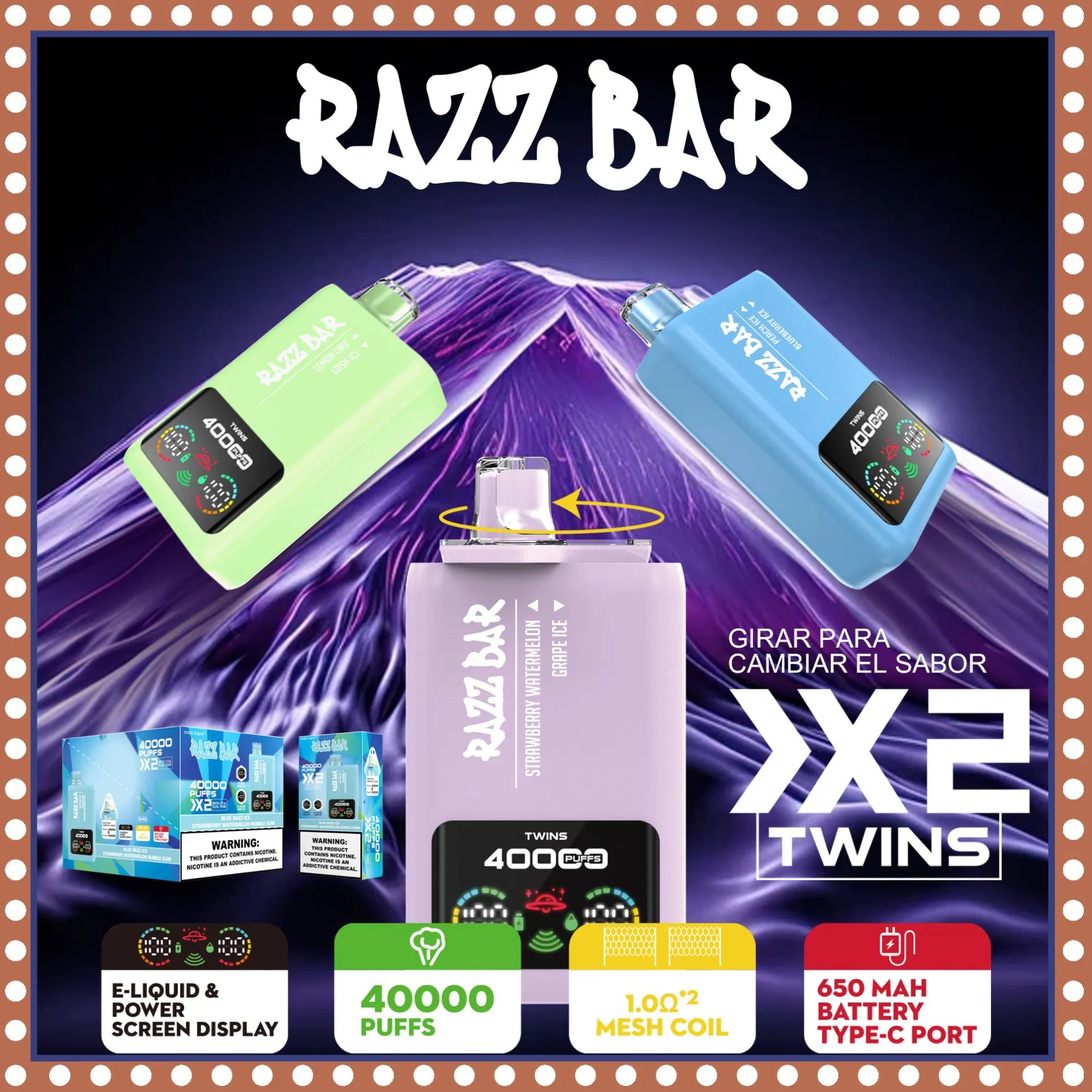 Razz Bar Electronic Cigarette Wholesale Vape 20000+20000 Puffs Disposable Vaper Dual Mesh Coil 2 in 1 Double Flavor 40000 Puff 40K Vaper