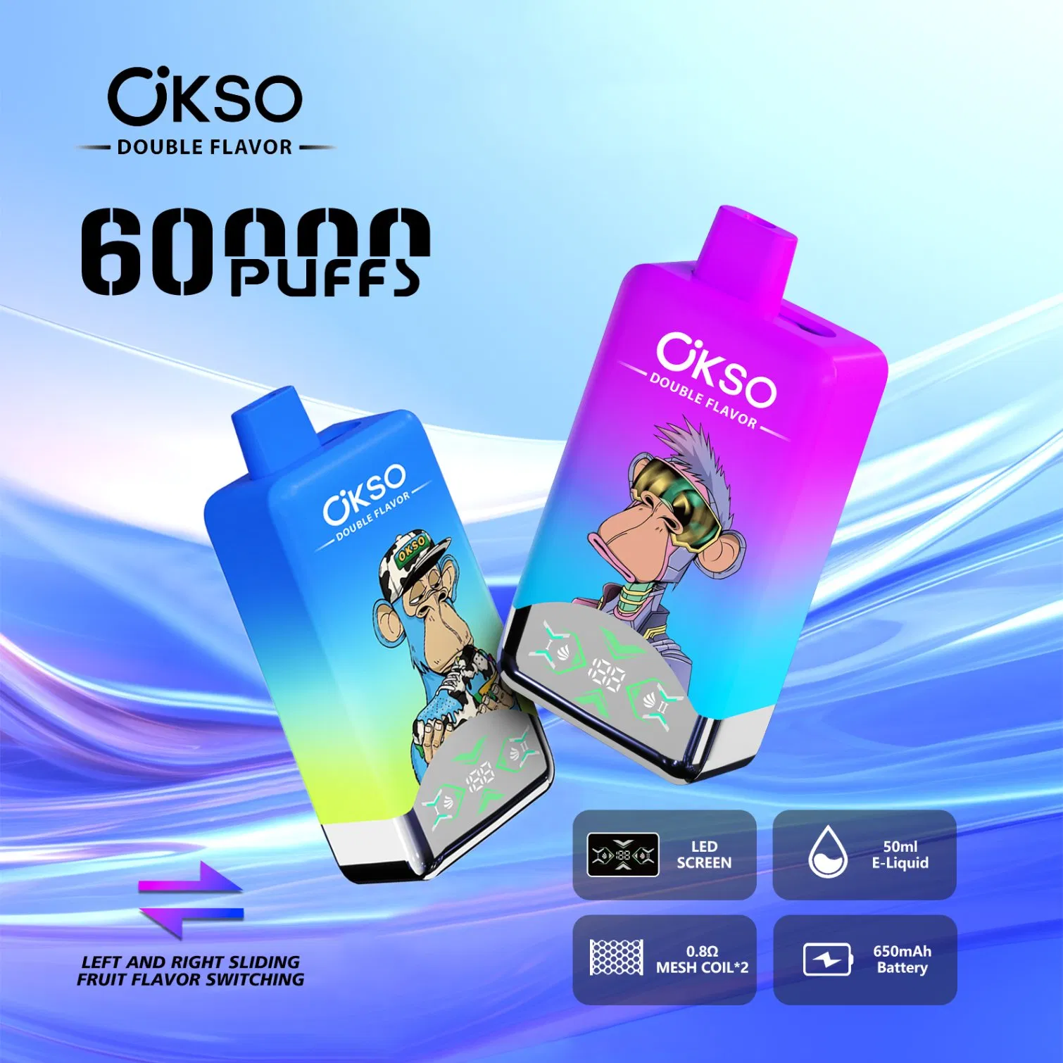 Okso Rechargeable Disposable Vape EU Warehouse Elf Box Dual Flavor Vaper 60000 Puff 50K 60K 2 in 1 Tornado Vaping E Cigarette Wholesale Piece Vape