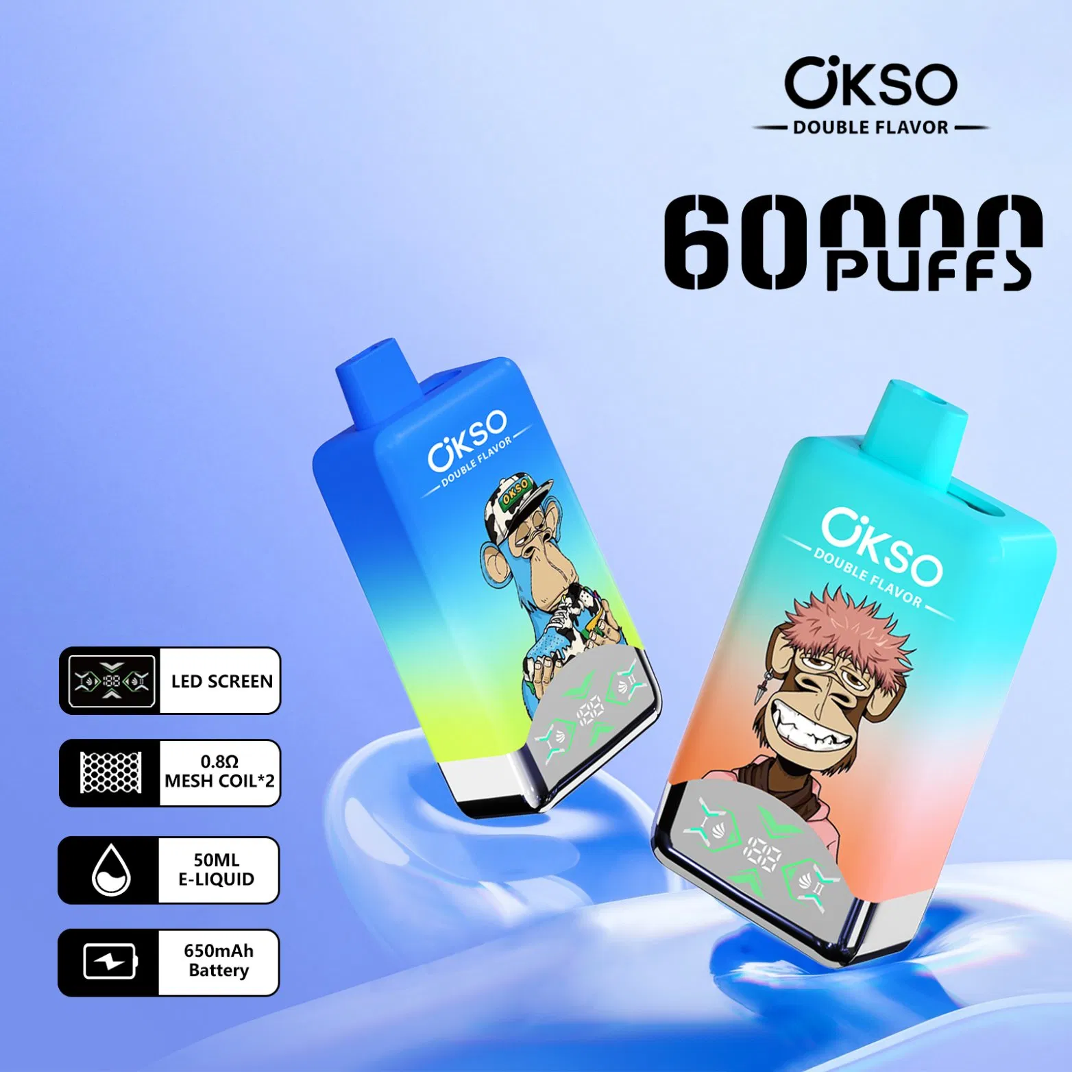 Okso Rechargeable Disposable Vape EU Warehouse Elf Box Dual Flavor Vaper 60000 Puff 50K 60K 2 in 1 Tornado Vaping E Cigarette Wholesale Piece Vape