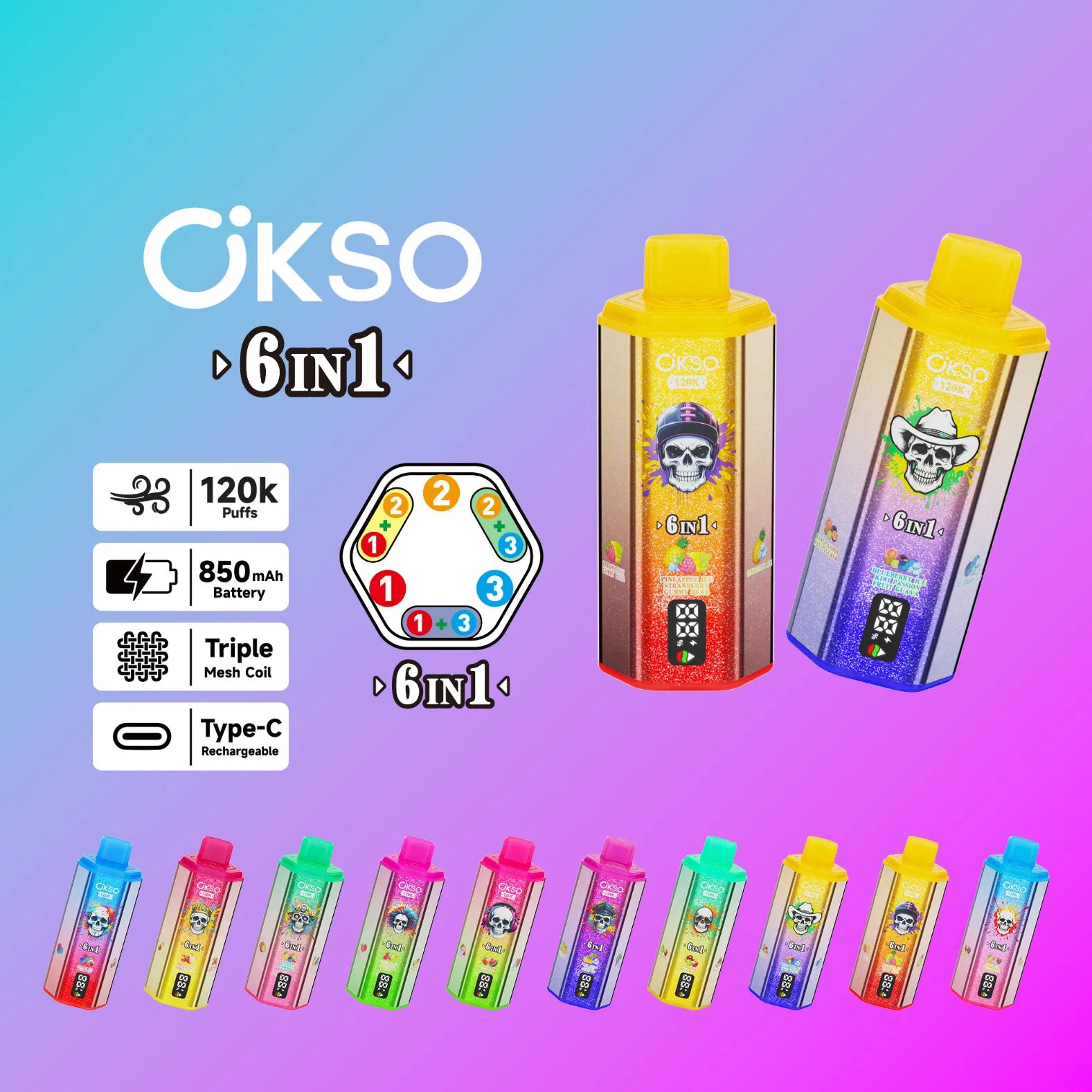 Vapes Okso 6in1 120K 120000puffs Electronic Cigarette Factory Wholesale 50K 60K 100K 120K Disposable Vape High Puff Count Vape