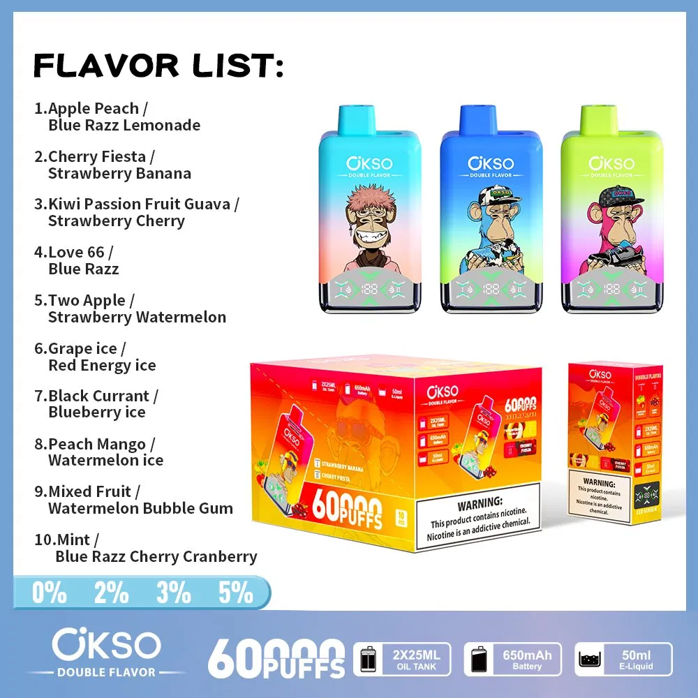 Okso Rechargeable Disposable Vape EU Warehouse Elf Box Dual Flavor Vaper 60000 Puff 50K 60K 2 in 1 Tornado Vaping E Cigarette Wholesale Piece Vape