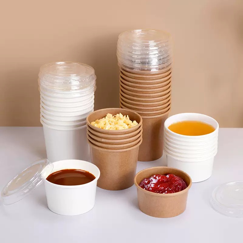 High Quality Durable Single Wall Paper Soup Bowl Disposable Condiment Pudding Small Containers Portion Sauce Cup with Lid