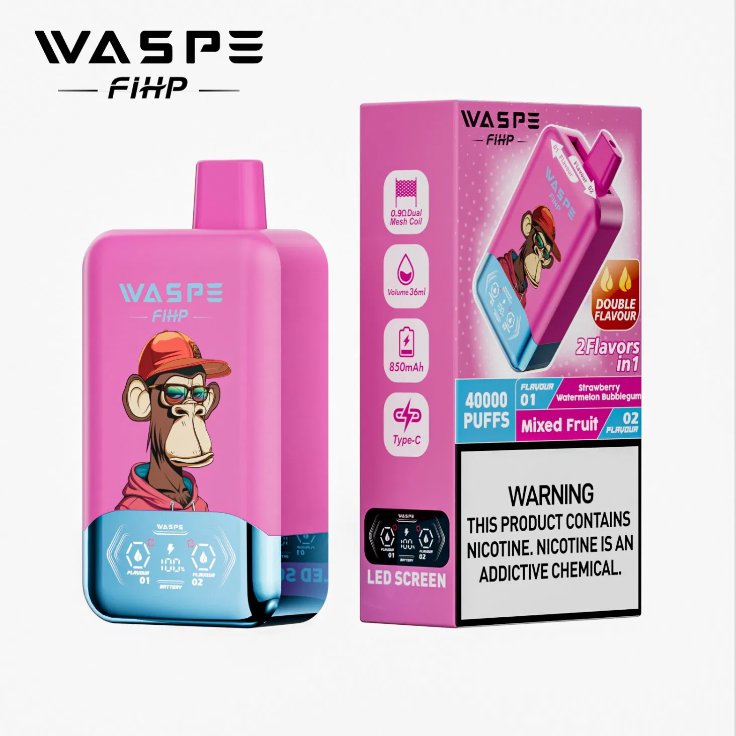 Waspe 40000 Puffs Dual Flavors Vaper Electronic Cigarette 40K Puff Vape Mini Hookah Bang King 50K Puff Wholesale Disposable Vape
