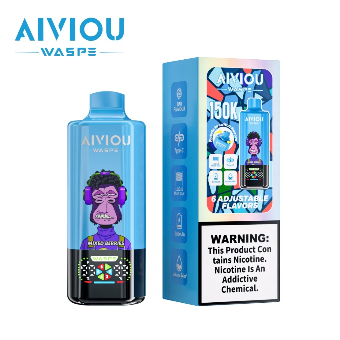Zesty USA-Assembled Aluminum Alloy Waspe Aiviou 6 in 1 150K Puffs High Puff Count EU Warehouse Disposable Vapes for Germany