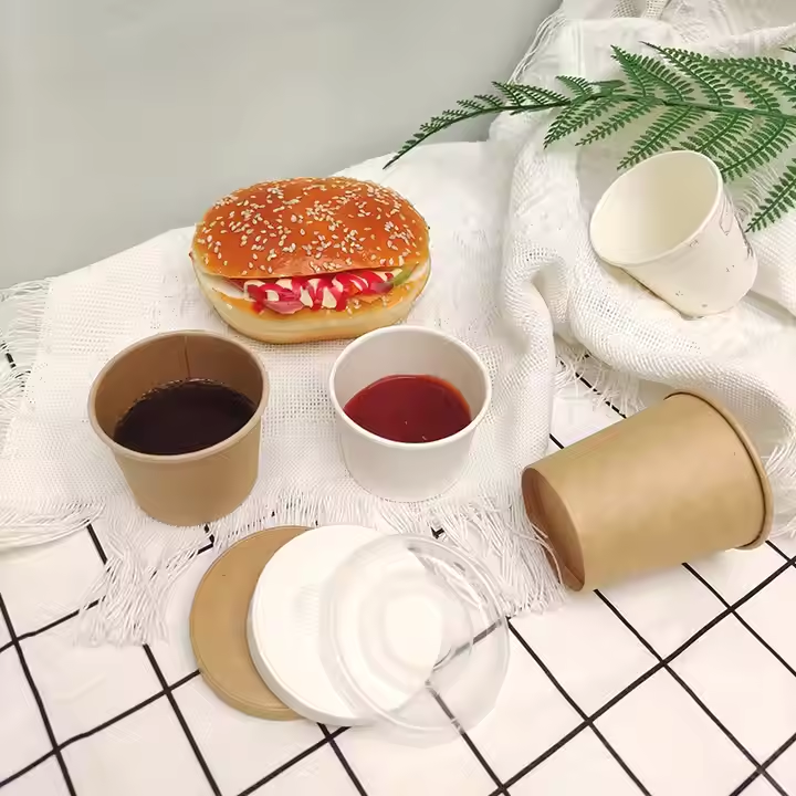High Quality Durable Single Wall Paper Soup Bowl Disposable Condiment Pudding Small Containers Portion Sauce Cup with Lid