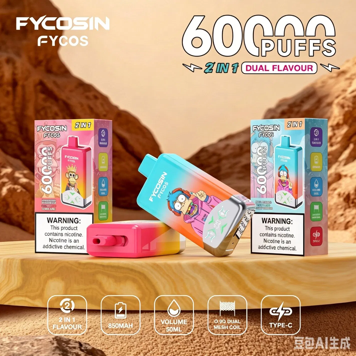 Fycosin Vaper 50000 60000 Puff 50K 40K Vaping Disposable Electronic Cigarette Dual Flavor Vapor Smoke Pen Crystal Wape Sweet E Puff Tornado Online Shopping Vape