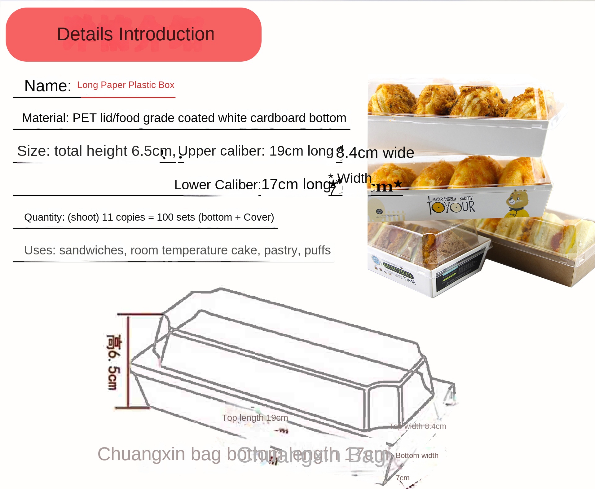 Disposable Transparent Plastic Box for Tiramisu Cake Xue Mei Niang Puff Recyclable Feature for Baking Foods