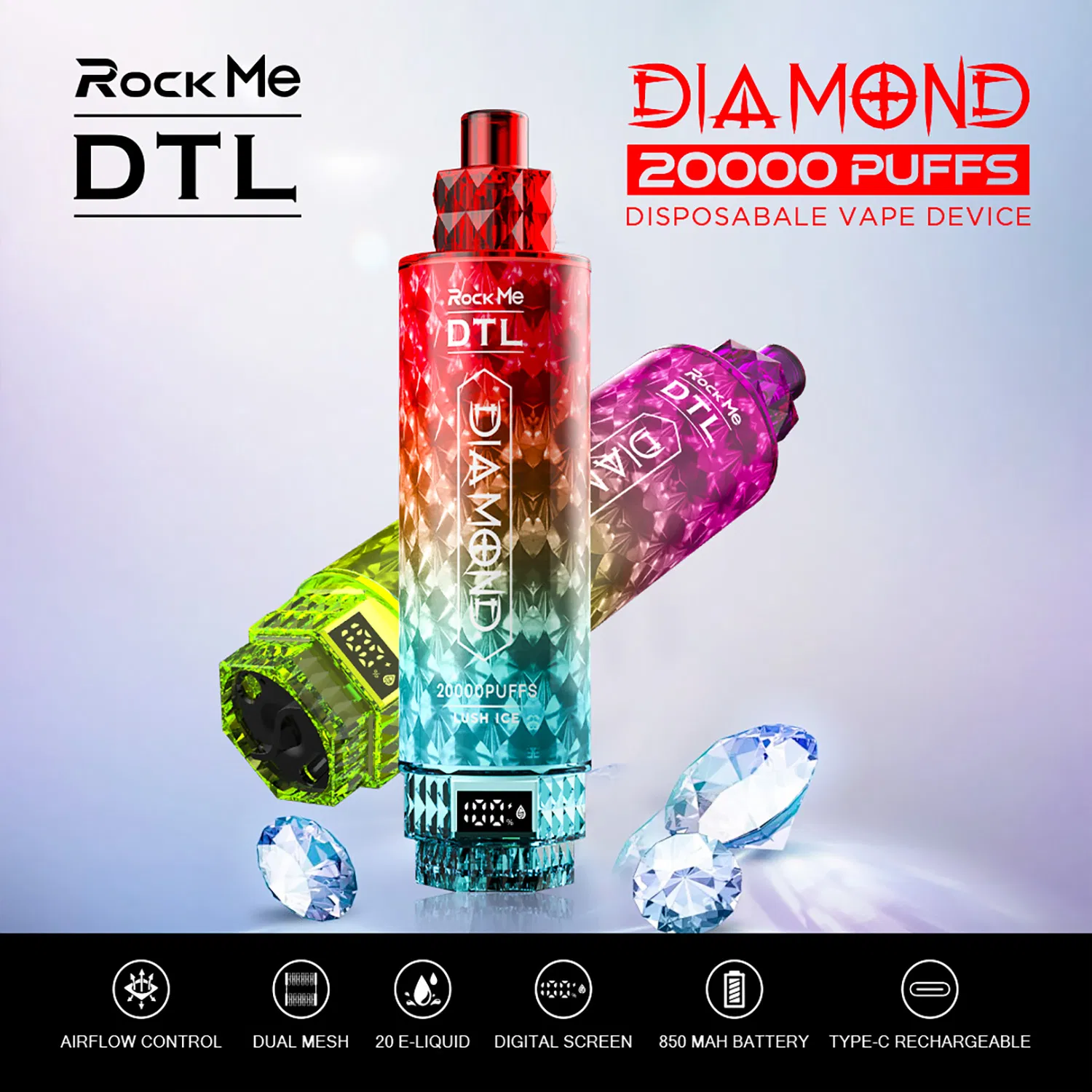 Rockme 20000 Puffs European USA Disposable Vape Bar Dtl Mesh Coil Vape