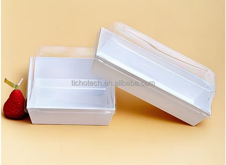 Custom Disposable Dessert Puff Cake Sandwith Oilproof Paper Box Board Container with Lid Ivory Food Cake Pastry Packaging .