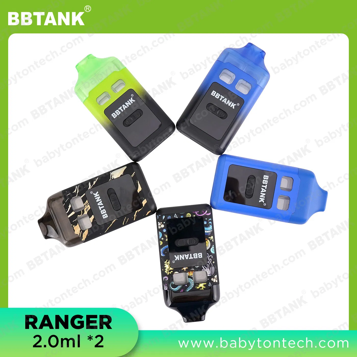 New Arrival Bbtank Wholesale Dual Chamber Disposable Vape Pen Ranger with Big Customized Screen 2ml+2ml Factory Price 3 Flavor in One
