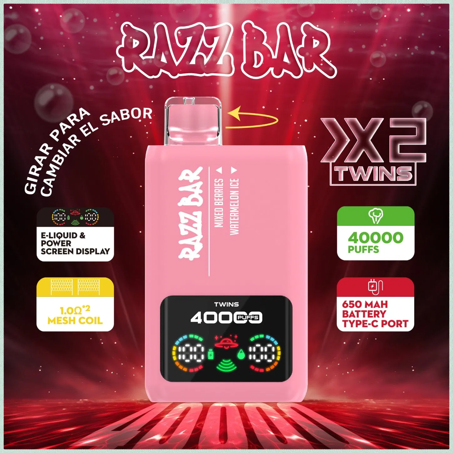 Razz Bar Electronic Cigarette Wholesale Vape 20000+20000 Puffs Disposable Vaper Dual Mesh Coil 2 in 1 Double Flavor 40000 Puff 40K Vaper