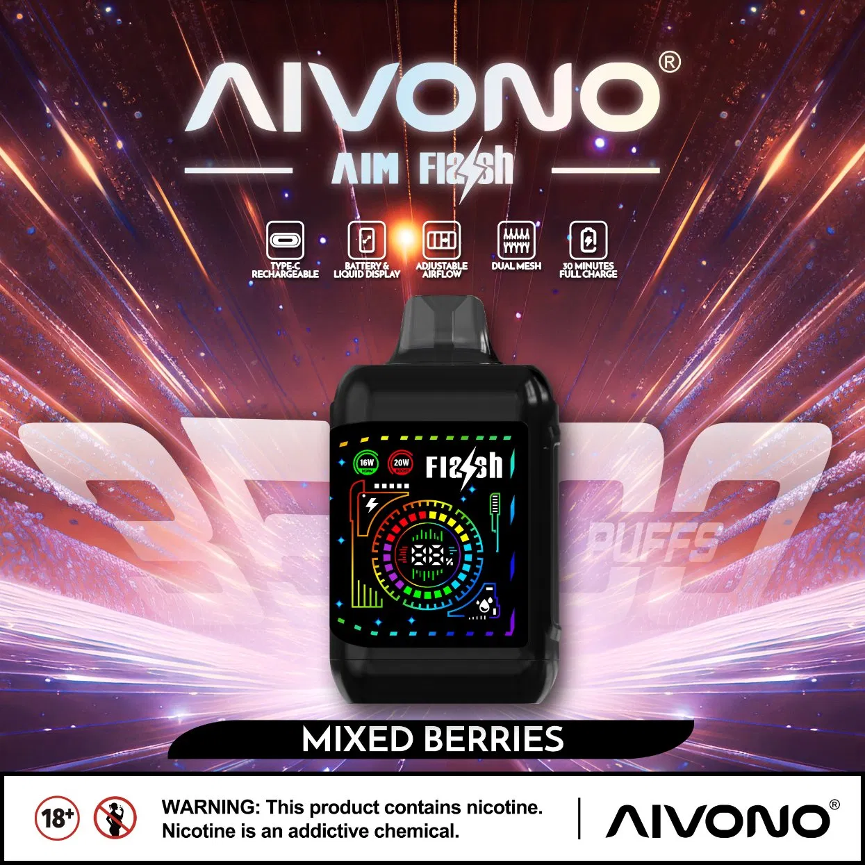 Aivono Aim Flash Factory Made in Germany Warehouse 2024 Latest Model 35000puffs Large Puff Count Disposable Vape 35K Dual Mesh Switch with Child Lock Hot