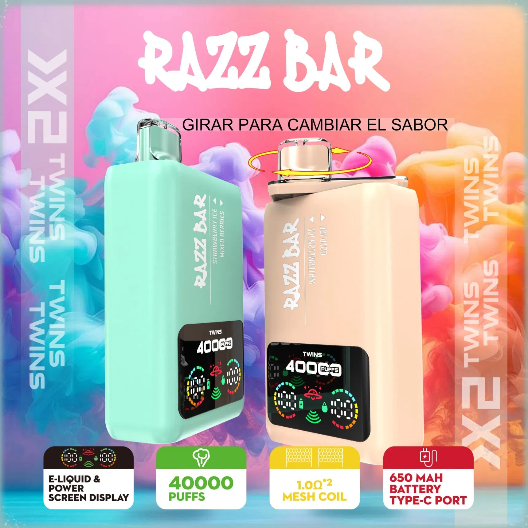 Razz Bar Electronic Cigarette Wholesale Vape 20000+20000 Puffs Disposable Vaper Dual Mesh Coil 2 in 1 Double Flavor 40000 Puff 40K Vaper