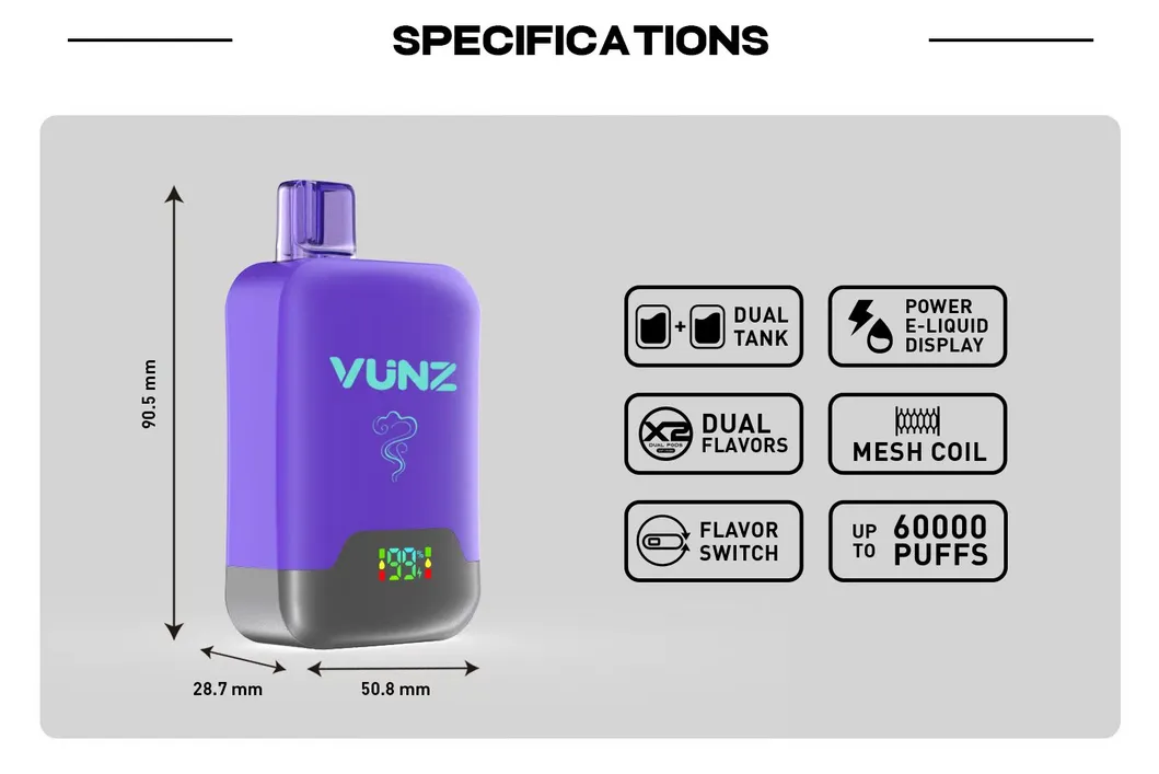Vunz Rechargeable Disposable Vape Tornado Dual Flavor Vaper 60000 Puff