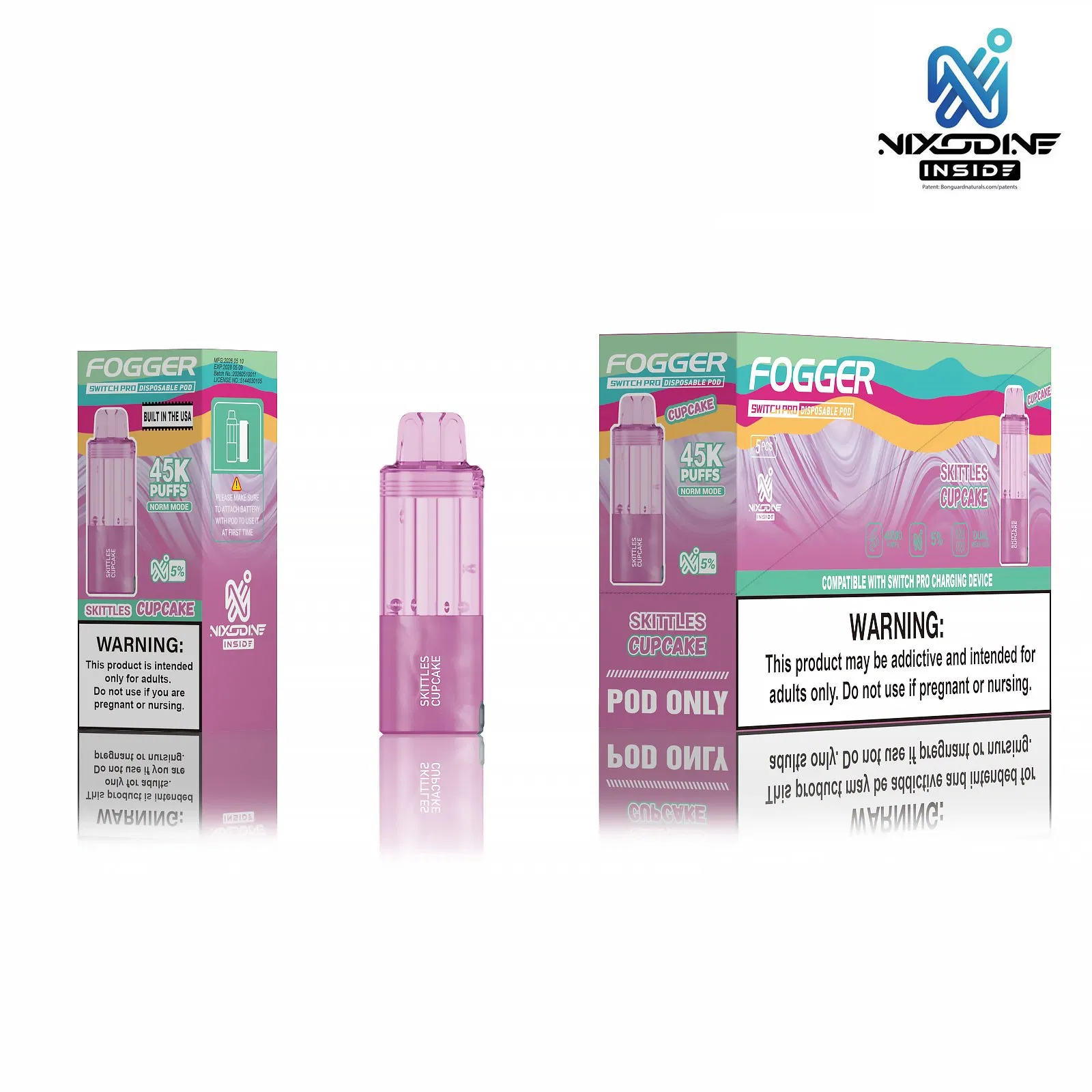Fogger Switch PRO Nixodine Vape 45K Puffs Dual Core Nicotine-Free Disposable 29 Flavors